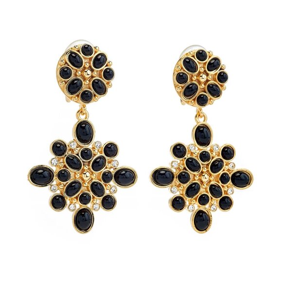 Kenneth Jay Lane Black Or Tortoise Cabochon Drop Clip-On Earrings
